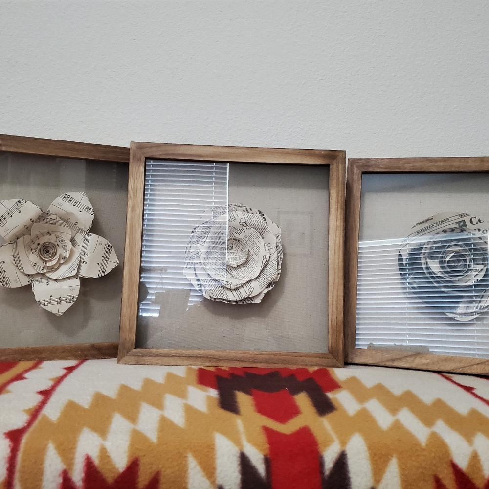 Vintage Oddities Newspaper Music sheet Flowers 3D w. Frame Home Decor Art